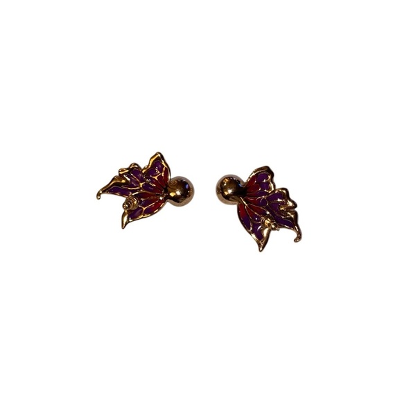 Butterfly Pearl Drop Earrings With Purple Natural Pearls and  Enamel Butterfly purple pink Gold faux Pearl Earrings Fairy core fancy Glam